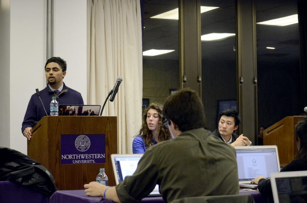 Associated Student Government speaker Ani Ajith (far left) addresses senators during the first ASG meeting of the school year. Also pictured are ASG clerk Carly Blumenfeld (center) and ASG president Victor Shao (right). 