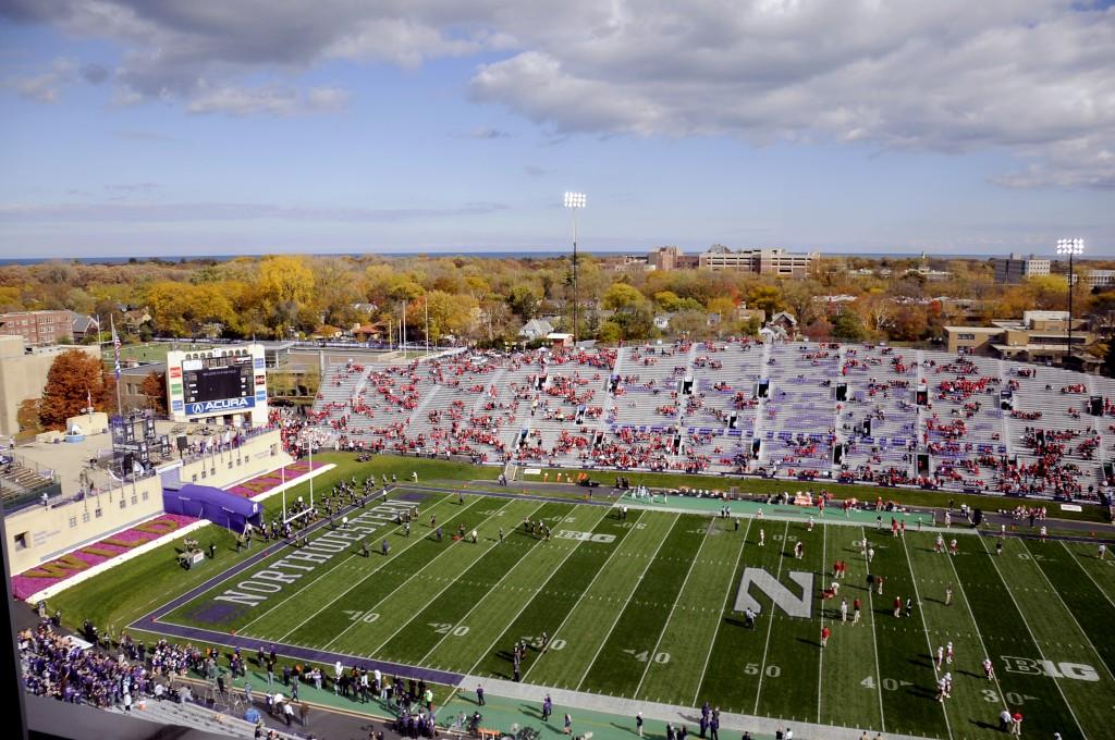 Fans file into Ryan Field before Northwestern takes on Nebraska. The Wildcats-Cornhuskers match-up is sold out.