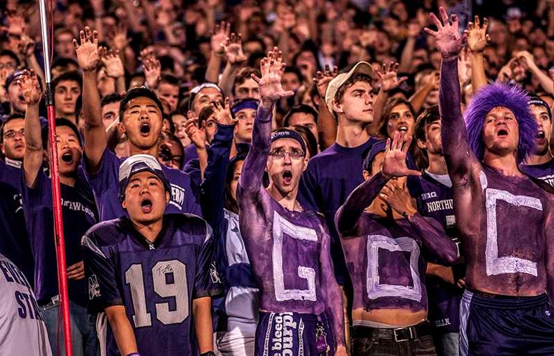 Fans in the Northwestern University student section at Ryan Field give Vanderbilt the claw during a Sept. 8 Wildcats victory. Traditions like this earned NU a top spot in a recent ranking.