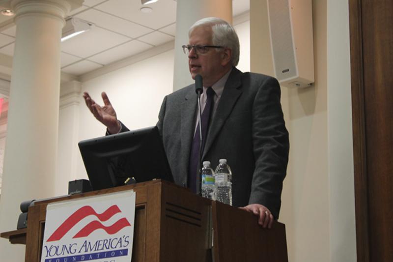 Dennis Prager, host of his own eponymous radio talk show, speaks about his religious and political views at an event hosted by the College Republicans. The author and lecturer is an advocate for both Judeo-Christian and conservative values. 
