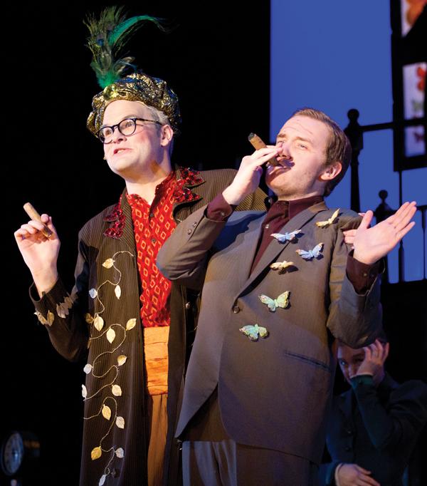 Communication senior Jake Perlman (left) and Communication junior Nick Day (right) play Colonel Pickering and Henry Higgins in the 71st annual Dolphin Show’s production of “My Fair Lady.” 