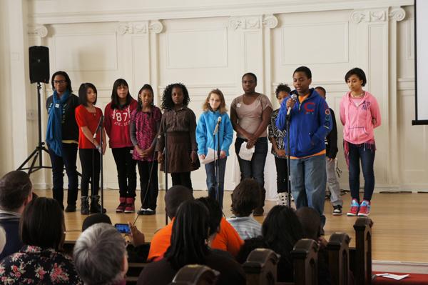 Teens from the  Chute Middle School theater group speak out against violence during a MLK Day celebration. YOU hosted the celebration Monday to celebrate Kings legacy with a message of non-violence.