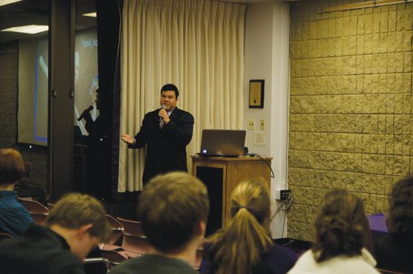 Dr. Roberto Olivardia, a clinical instructor at Harvard, speaks about the increasing number of males with body image problems. The speech was the keynote event for the Body Acceptance Week 2013, hosted by CAPS.