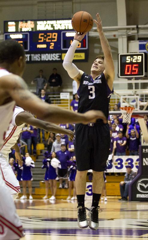 Sophomore guard Dave Sobolewski attempts a jump shot. The Wildcats fell 63-53 to Ohio State on Thursday night.