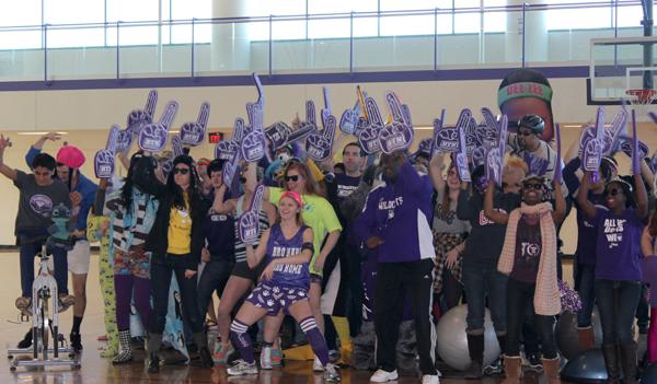 Northwestern students jam to the Harlem Shake in SPAC Gymnasium to show off their school pride before the men’s basketball game later that night.  The Harlem Shake is a song by Baauer, a Brooklyn-based DJ, and thousands of renditions of the dance have been added to the Internet. 