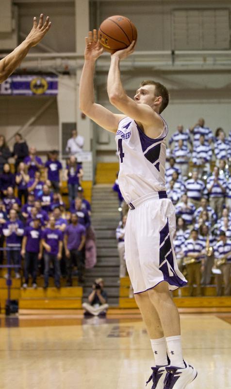 Senior Alex Marcotullio takes a shot during Northwesterns game against Penn State. Marcotullio scored a career-high 20 points in the final home game of his career. 