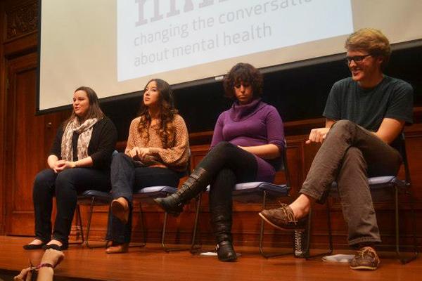 Robin Nusslock, Katie Eilers, Emily Morimoto, Miri Mogilevsky and Eric Larson answer questions at Active Minds’ November panel Raising Awareness, Reducing Stigma. The group helped in establishing a mental health essential NU for this falls Wildcat Welcome. CAPS is currently seeking to implement further mental health programming. 