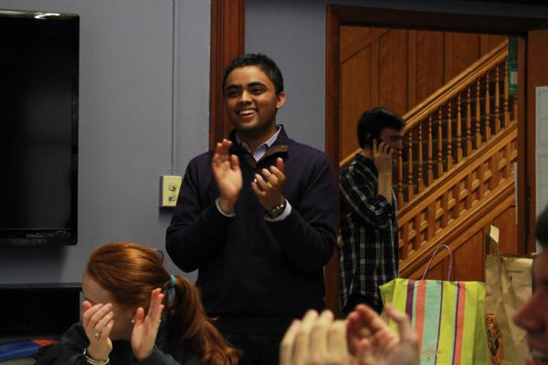 Ani Ajith celebrates with supporters at the Black House after learning he won Fridays election to become Associated Student Governments next president. Ajith and running mate Alex Van Atta defeated three other tickets.