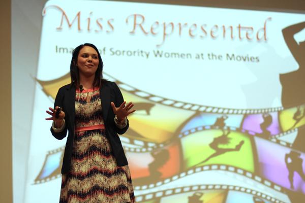 Dove Real Beauty model Stacy Nadeau leads an interactive discussion concerning stereotypes and inner beauty for sorority women during the Panhellenic Association’s grand chapter, attended by members from every sorority.