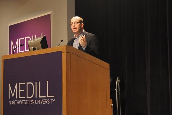 Brian Stelter, a media reporter for The New York Times, spoke during the first day of Media Rewired, a new conference on online journalism organized by the Medill Undergraduate Student Advisory Council.