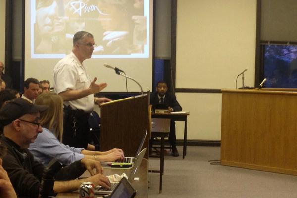 Evanston Police Chief Richard Eddington spoke at a human services committee meeting Monday. The committee unanimously recommended legislation to place a two-year moratorium on drone use in Evanston.
