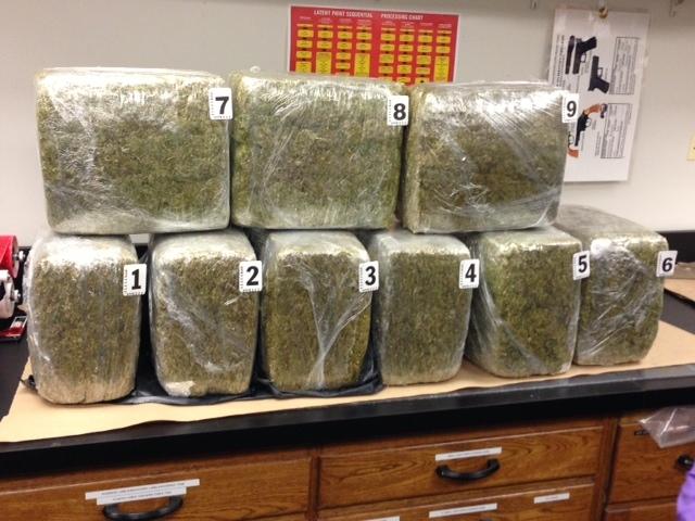 An Evanston resident found about 100 pounds of marijuana in a recycling container on Saturday. The nine packages total to more than $100,000 in value.
