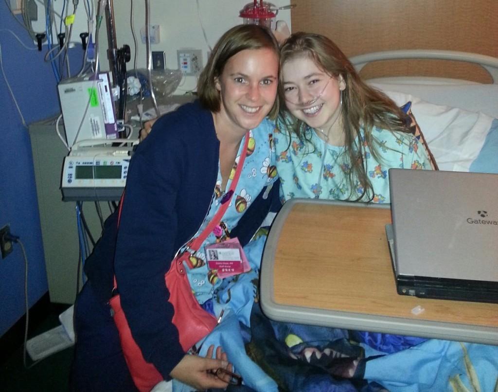 Rising Communication junior Josie Nordman waits to go into surgery Saturday night with nurse Dasha Sleza at the University of Chicago Medical Center. Nordman, who has cystic fibrosis, is now recovering following a double lung transplant.