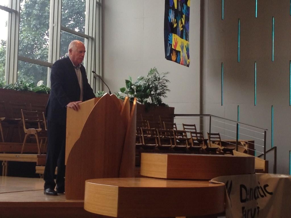 Illinois Gov. Pat Quinn addressed Evanston Democrats on Sunday morning at the Unitarian Church of Evanston, 1330 Ridge Ave. Quinn faces a tough battle for re-election next year.