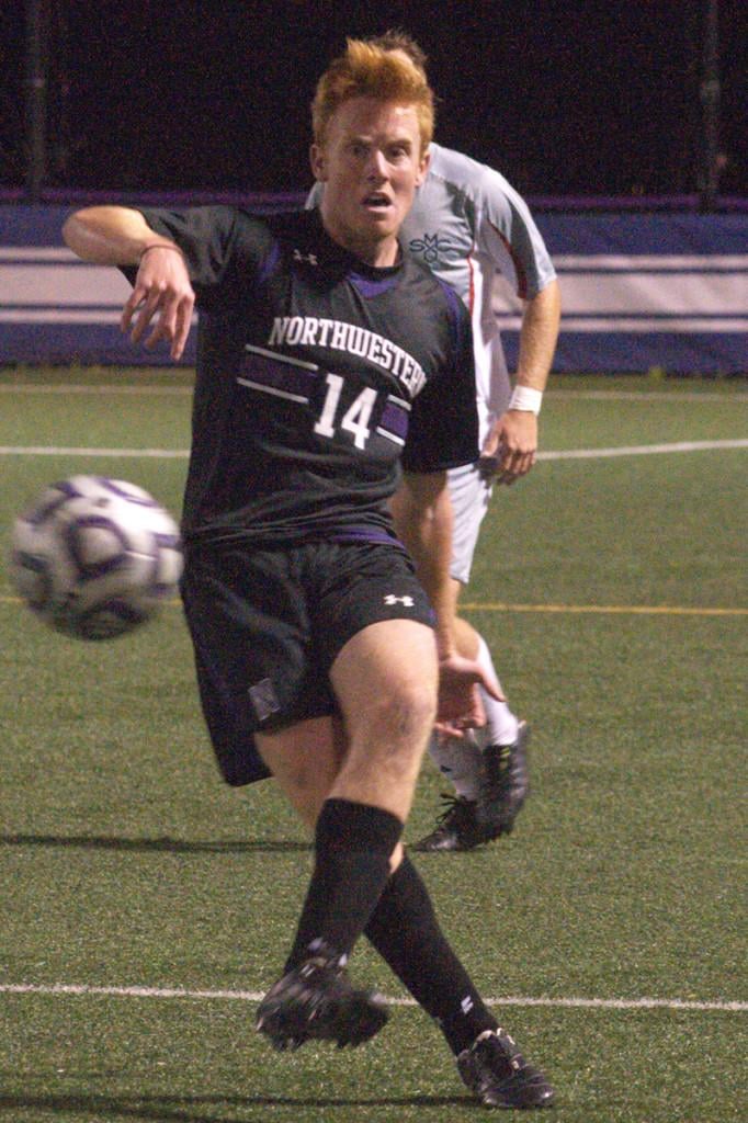 Sophomore defender Henry Herrill protects the Wildcats’ goal against an offensive attack. NU has allowed its opponent to reach the back of the net only once since the beginning of September.