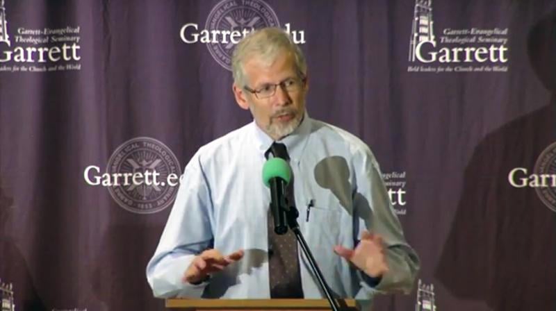 Gary Gunderson, vice president of faith and health ministries at Wake Forest Baptist Medical Center, speaks at a news conference Tuesday night at Garrett-Evangelical Theological Seminary. 