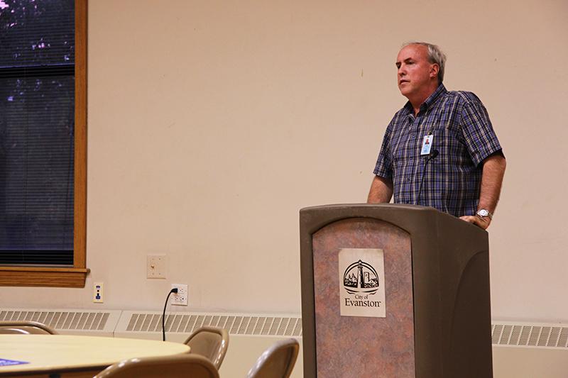 Jeffrey Murphy, a division manager for the City of Evanston, discusses landlord obligations and organizations. The landlord training workshop was held Thursday night at the Lorraine H. Morton Civic Center.