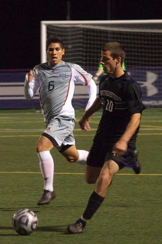 Sophomore forward Joey Calistri controls the ball in Northwestern’s match against St. Mary’s in late September. The Wildcats’ leading scorer had multiple opportunities Saturday against the Cougars, but failed to find the back of the net in the no-score draw.
