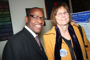 Evanston Township Supervisor Gary Gaspard poses with Mayor Elizabeth Tisdahl. Gaspard resigned from his position Thursday after less than five months on the job.