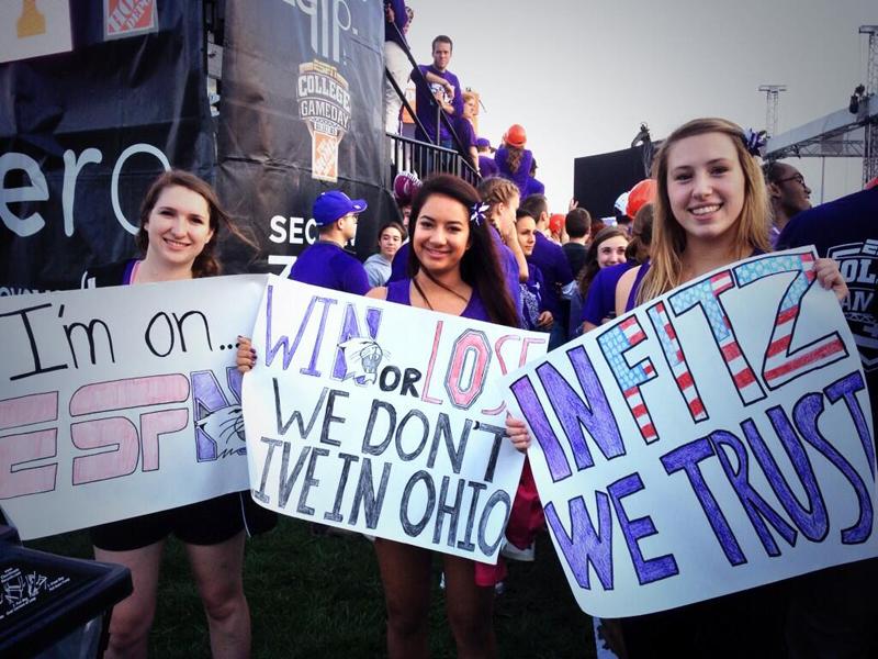 Tori de Metz submitted this shot with her friends and NU-themed signs on the “GameDay” sidelines.