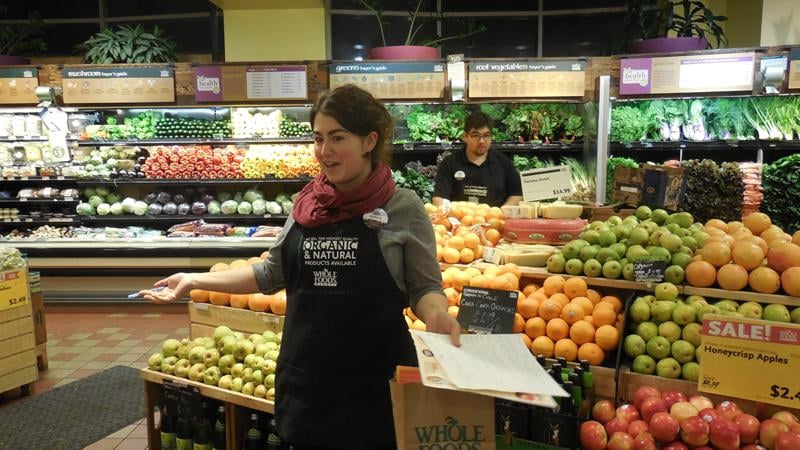 Jessica Hochman tells Evanston residents to eat the rainbow Tuesday evening. It was one of many tips and recipes Hochman shared during a tour of Whole Foods, 1640 Chicago Ave.

