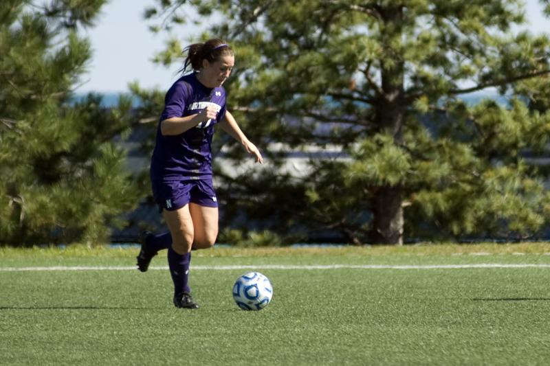 Kate Allen makes a move toward an isolated ball at Lakeside Field. The senior forward leads NU in goals, assists, shots and points this season.
