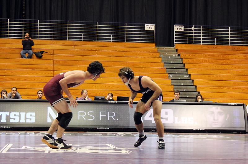 Redshirt freshman Jason Tsirtsis faces off against his Chicago adversary in Northwestern’s first match of the season. Coach Drew Pariano has high expectations for the four-time high school state champion.