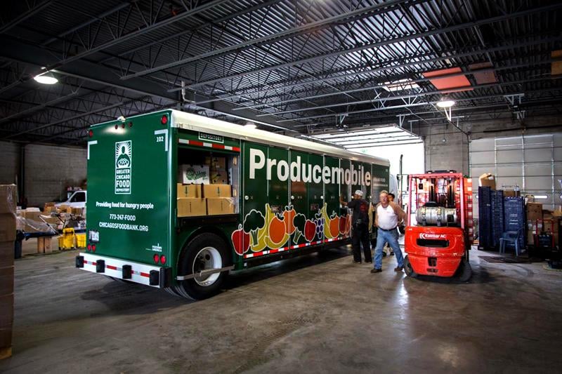 Producemobile is a program started by the Greater Chicago Food Depository that offers fresh, free produce to residents in areas identified as high-need. The Producemobile brings free fruits and vegetables to Evanston every second Tuesday of the month.
