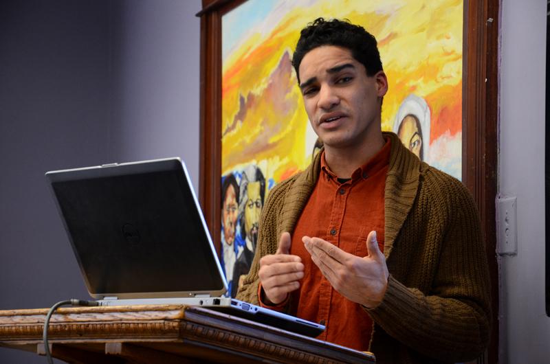 Weinberg senior Amrit Trewn gives a talk on interracial sexuality on Wednesday. The presentation on sexual violence in communities of color was co-sponsored by CARE and the Gender and Sexuality Studies Undergraduate Advisory Board.

