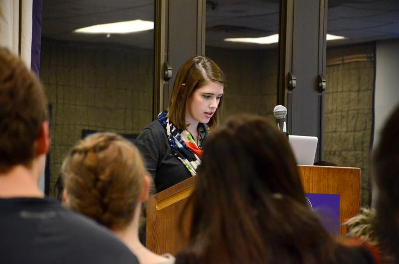 Katie Funderburg, Associated Student Government speaker of the senate, calls roll. Senate approved a change in the election process for academic vice president and student life vice president.
