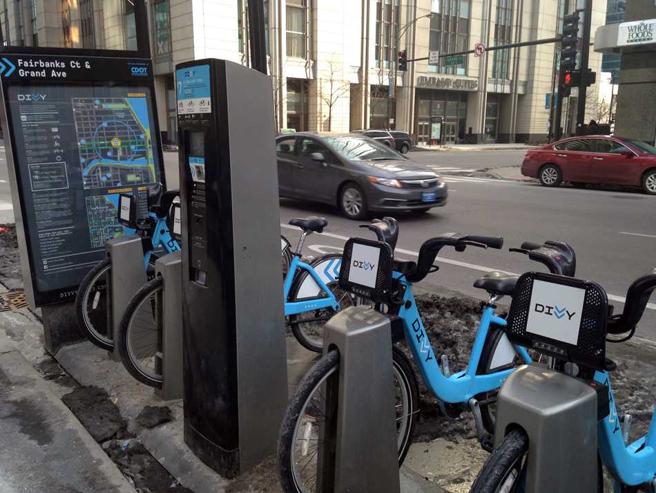 Divvy bikes sit at a rental station in the city of Chicago. Evanston did not receive an Illinois state grant it had sought in order to bring Divvy to Evanston.