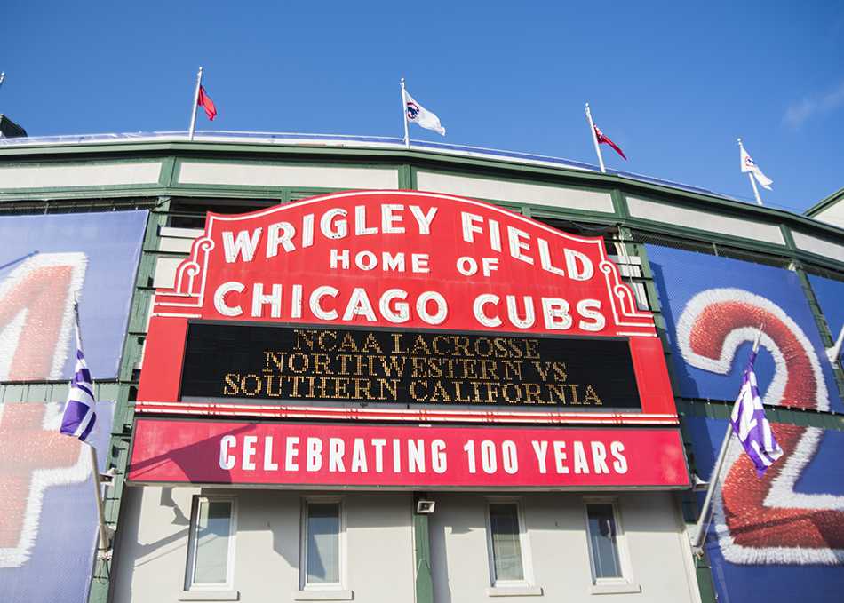 Wrigley Field, the 100-year-old home of the Chicago Cubs, hosted Northwestern lacrosse Saturday night. The Wildcats beat USC 12-7 in front of 5,145 fans. 