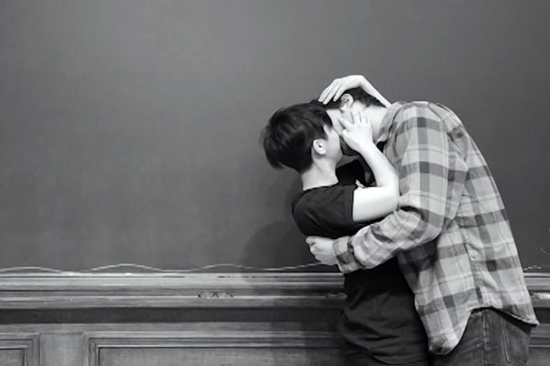 Two students kiss in “Northwestern’s First Kiss.” Northwestern Sex Week produced the montage after the original “First Kiss” video went viral.