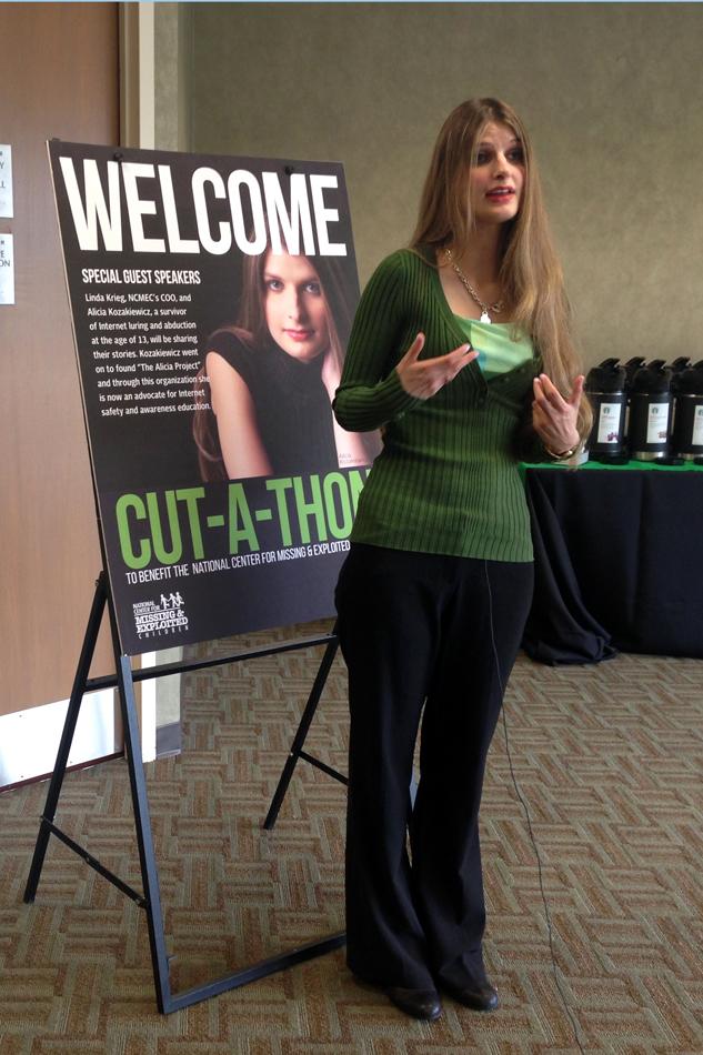 Alicia Kozakiewicz discusses her hope for working to end child abductions and exploitation. Kozakiewicz, a victim of a kidnapping, attended the Cut-A-Thon as a guest speaker to share her experiences.