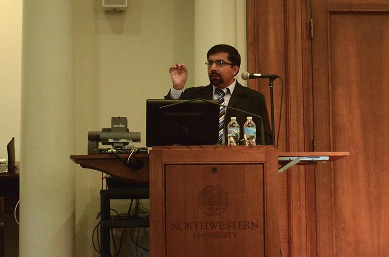 Dr. Hamid Mavani speaks at a panel exploring the effects of religion within power structures. The Muslim-cultural Students Association held the talk Thursday evening in Harris Hall.