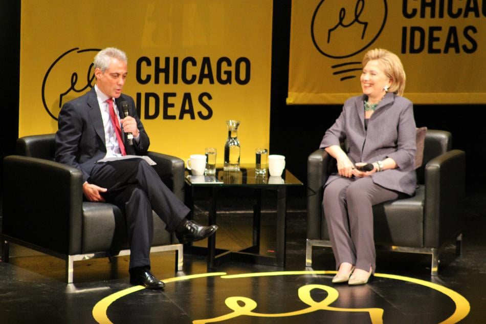Former+Secretary+of+State+Hillary+Clinton+returned+to+her+hometown+of+Chicago+for+the+beginning+of+the+national+tour+of+her+new+memoir%2C+Hard+Choices.+Chicago+Mayor+Rahm+Emanuel+asked+Clinton+questions+about+the+book+and+domestic+issues+ranging+from+the+economy+to+education.+
