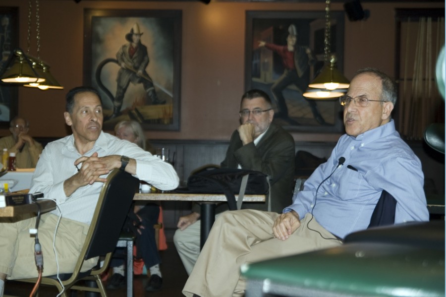Law Prof. Andrew Koppelman, History Prof. Peter Hayes and English Prof. Carl Smith discuss the findings of the John Evans Study Committee at Firehouse Grill. The three professors were part of the eight-person committee that was tasked with determining whether John Evans played a role in the Sand Creek Massacre.