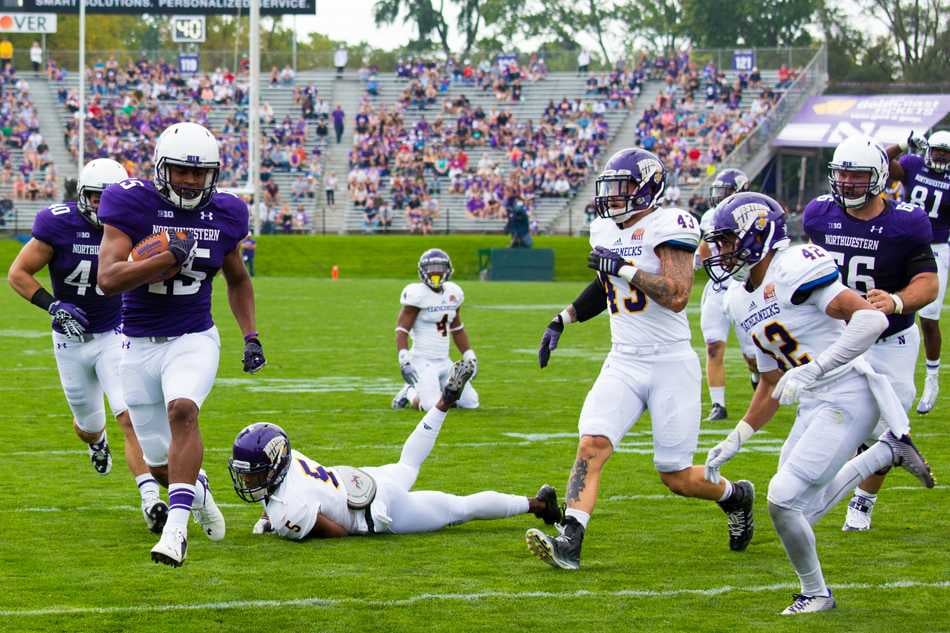 Freshman running back Solomon Vault scores a touchdown against Western Illinois. The Wildcats have struggled offensively during non-conference play and begin their Big Ten schedule Saturday at Penn State.