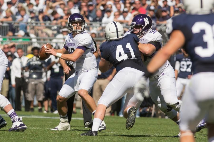 Senior quarterback Trevor Siemian fires downfield during Northwesterns 29-6 victory over Penn State on Saturday. Siemian threw for 258 yards and rushed for three touchdowns in the upset victory.