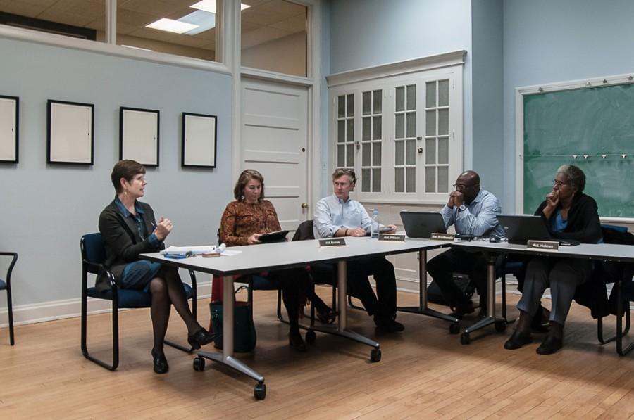 Aldermen and housing and grants administrator Sarah Flax discuss housing for low- to moderate-income residents. Evanston is applying to receive funding from the federal government to provide affordable housing for its residents.