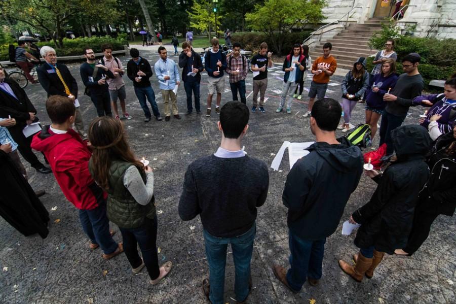 Students gathered at The Rock on Thursday evening for a vigil for people who were killed during the ongoing conflict in the Gaza Strip. The event was organized by J Street U, a student organization promoting peace in the region.