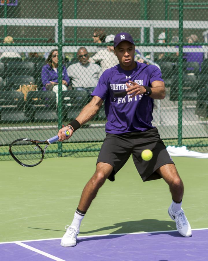 Sam Shropshire sets up for the return. The sophomore and preseason No. 78 singles player looks to build off a stellar freshman season where he earned First-Team All-Big Ten and Big Ten Freshman of the Year honors.
