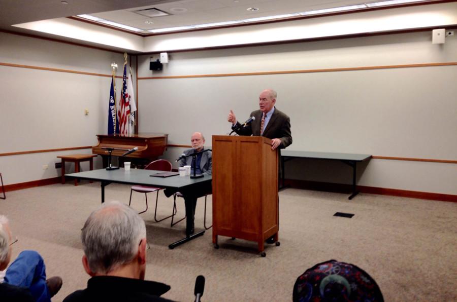 University of Chicago Prof. John Mearsheimer speaks at the Evanston Public Library about the Ukrainian crisis. He was one of two panelists at a talk hosted Saturday afternoon by local activist organization Neighbors for Peace.