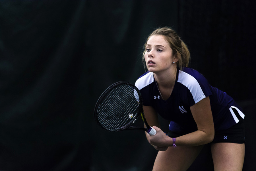Alex Chatt readies herself to return a serve. The freshman has won her last three singles matches.