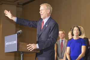 Gov. Bruce Rauner speaks after defeating Pat Quinn in the gubernatorial election in November. The Rauner administration released Wednesday its first state budget that included steep cuts to services and benefits for public workers.