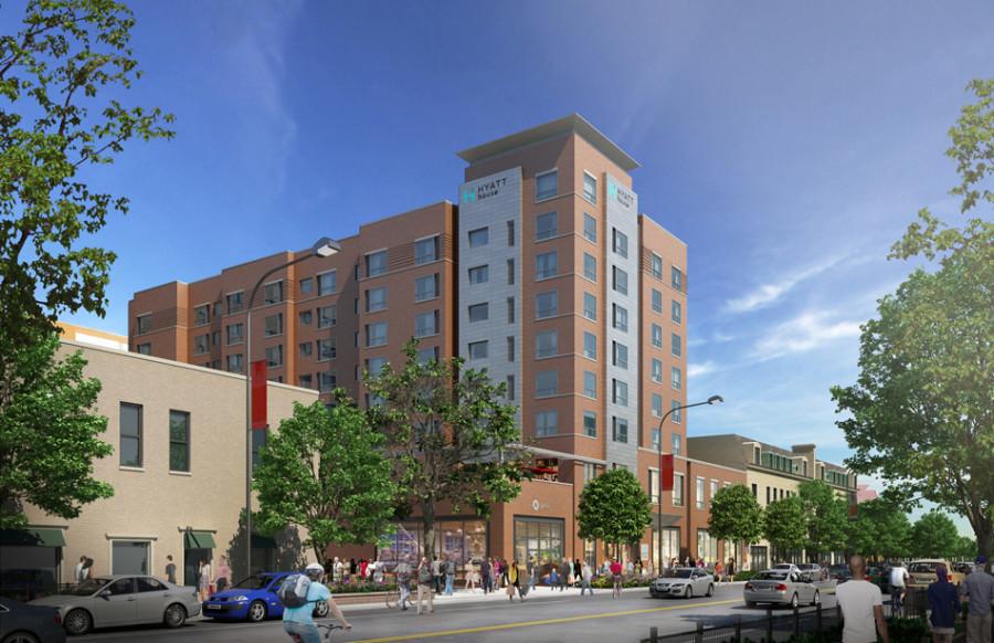 Hyatt Hotel has plans to open an extended-stay hotel at 1515 Chicago Ave., shown in this rendering. The hotel, along with a planned apartment building, expects to add to the Evanston community and economy. 