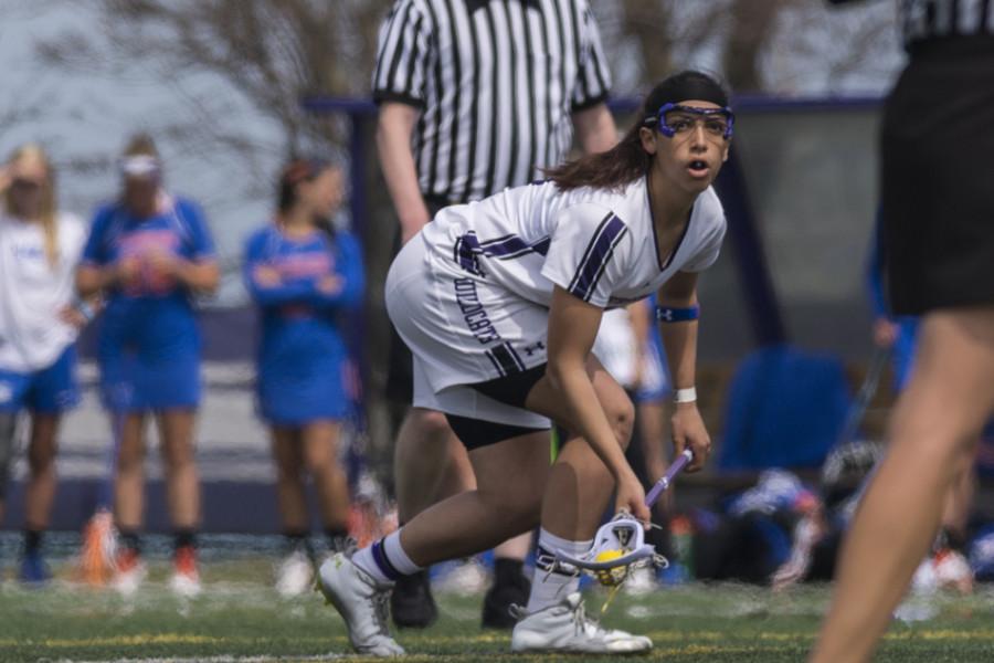 Kara Mupo waits for the whistle. The senior attack contributed a goal in Saturdays 13-6 win, but it was freshman midfielder Selena Lasota who led the offense with her six scores.