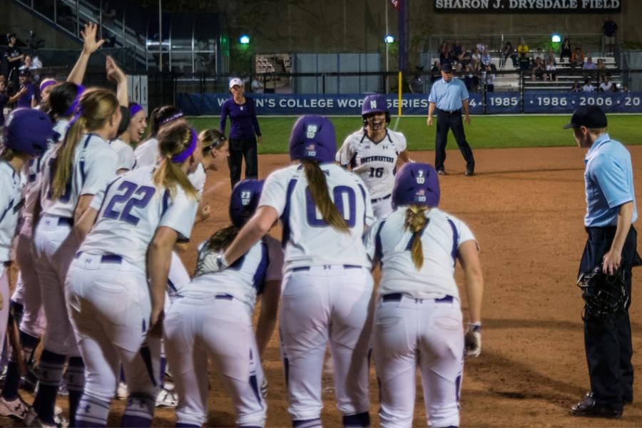 Northwestern celebrates a grand slam. The Wildcats had plenty of cause to be happy over Spring Break, winning six of seven contests.