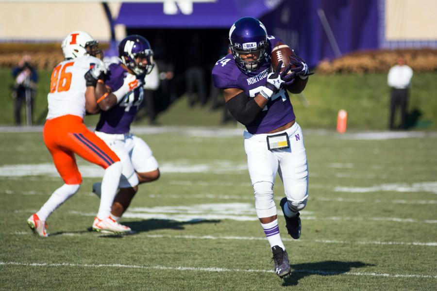 Ibraheim Campbell returns an interception against Illinois. The safety is likely to be the first Northwestern player selected in the NFL Draft.