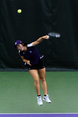 Senior Lok Sze Leung fires a serve. Leung and No. 5 Northwestern are looking to rebound after their tough loss to the Yellow Jackets. 